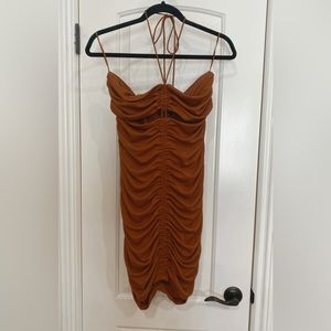 NWT Zara brown cinch mini dress with cut outs sz XL